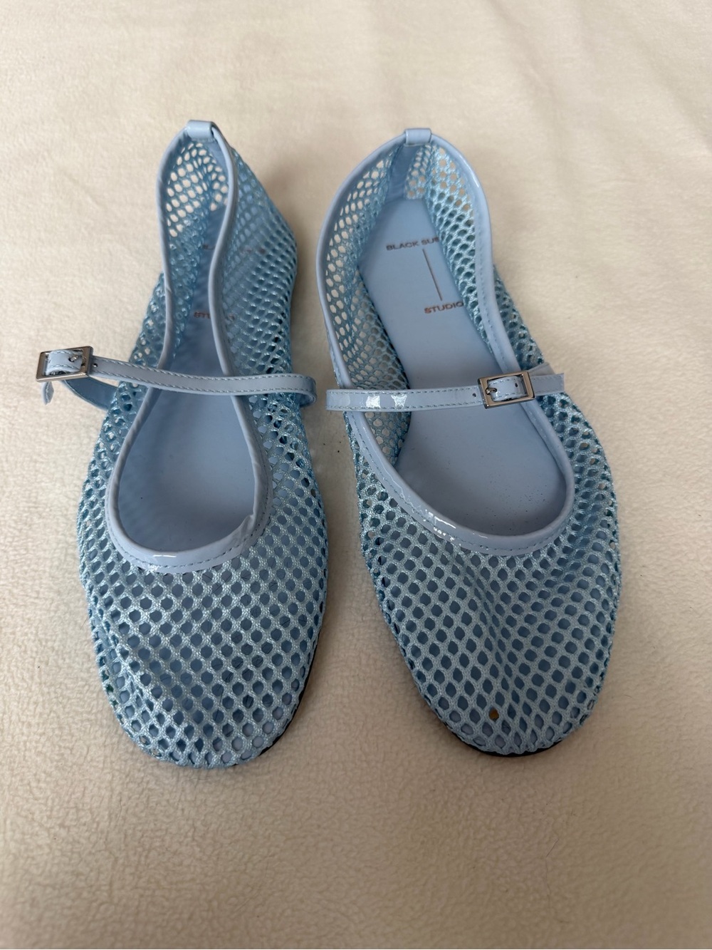 Light Blue Mesh Mary Jane Flats with Buckle Strap - Studio Collection